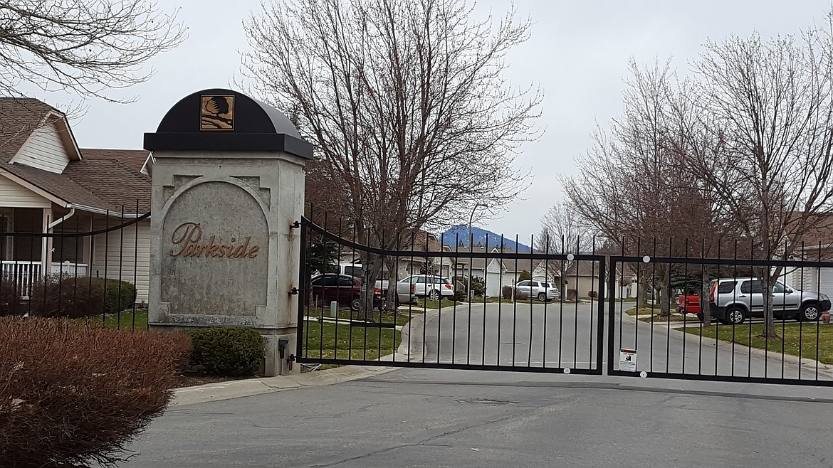 Entry into the Parkside gated community near Bluegrass Park.