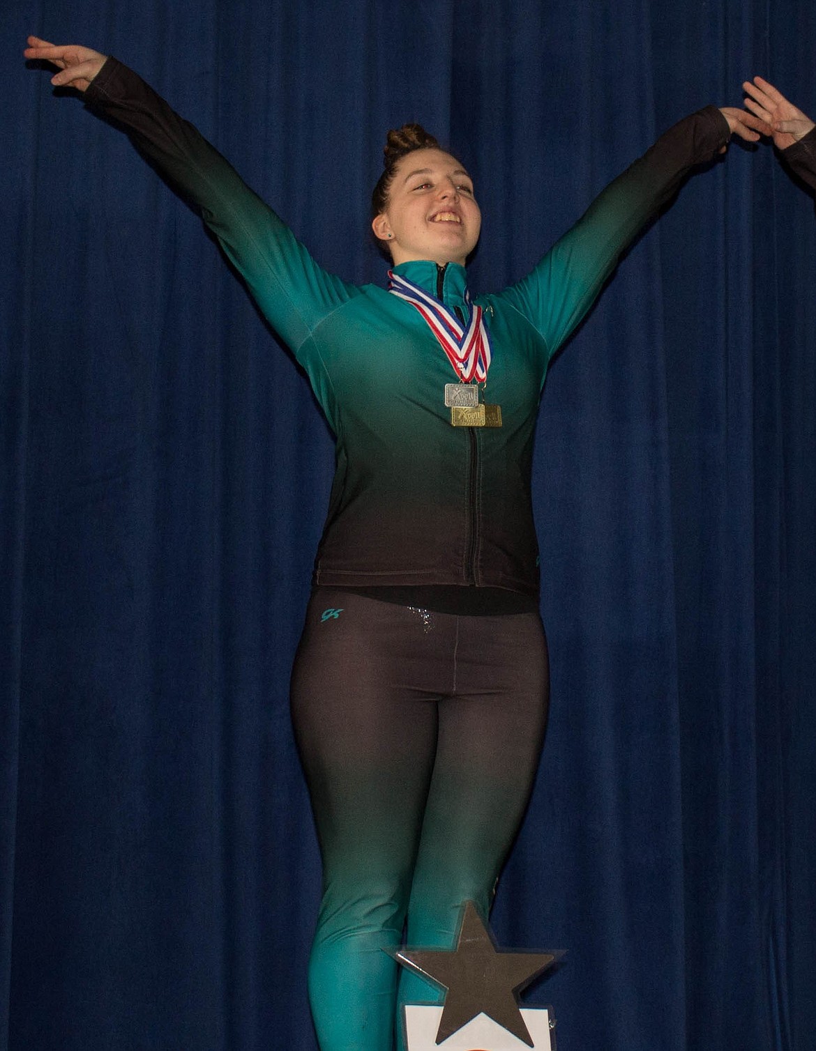 Courtesy photo
Mallory Okon of Technique Gymnastics won the Xcel Platinum state title in the Vault, Bar, Floor and All Around at the recent Xcel state championships in Meridian.