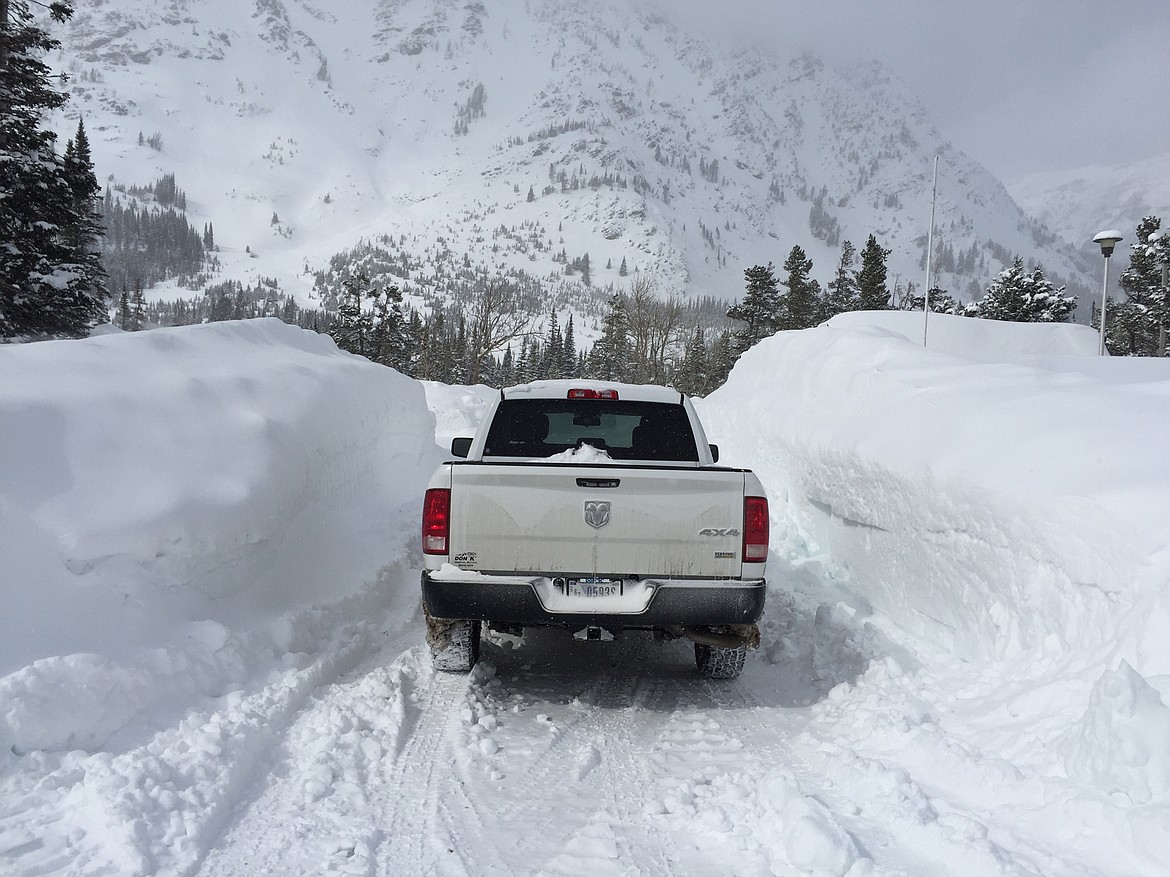 Glacier National Park plow crews encounter snow depths of 7 to 10 feet and drifts up to 20 feet at Two Medicine last week. (NPS photo)