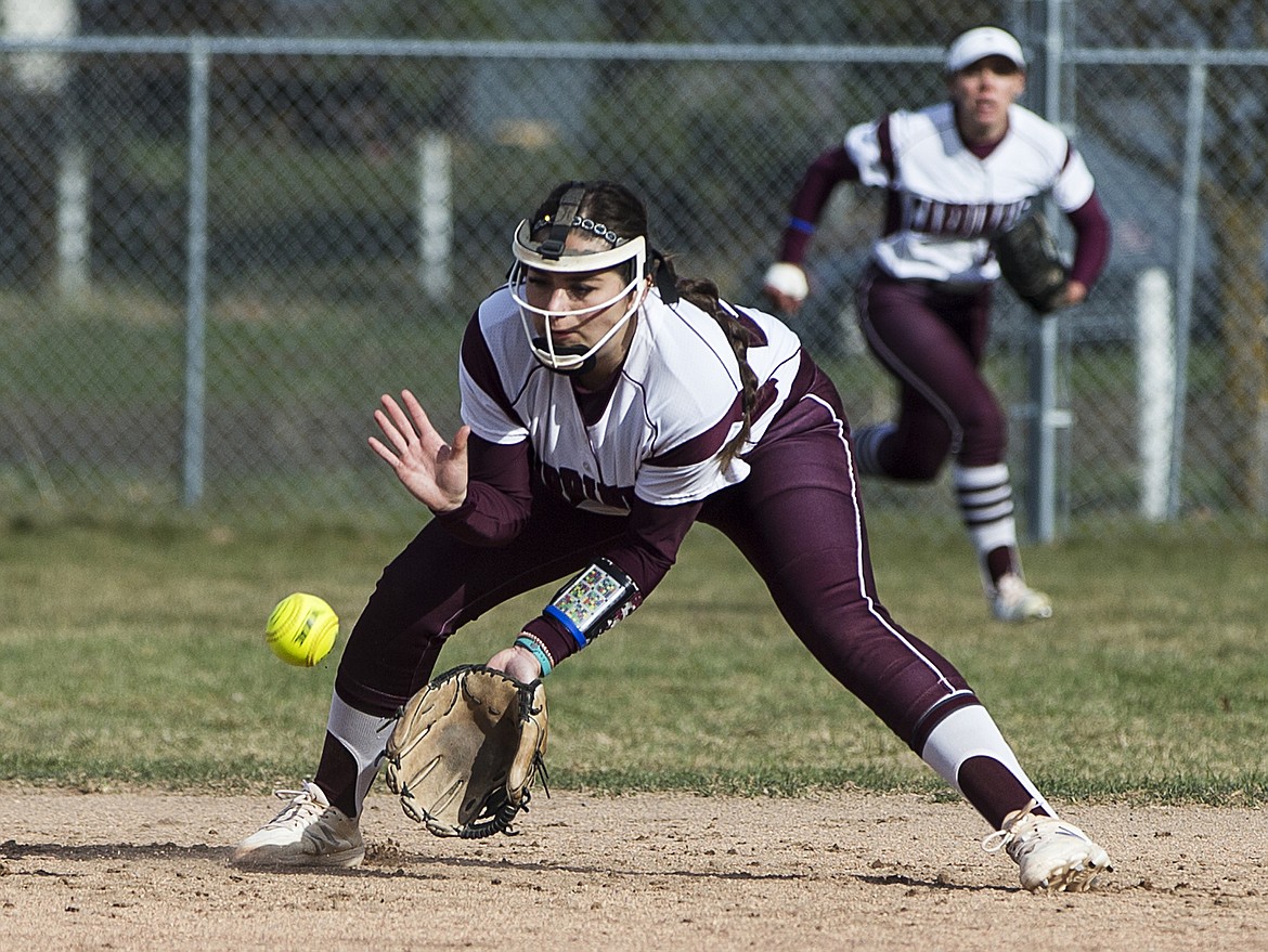 North Idaho College shortstop Kayla Curtan gathers a ground ball in a game against Treasure Valley.