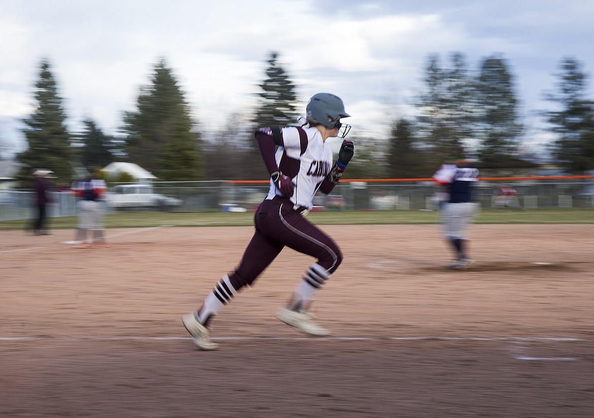 Taylor Anderson of North Idaho College runs to first base in a game against Treasure Valley.
