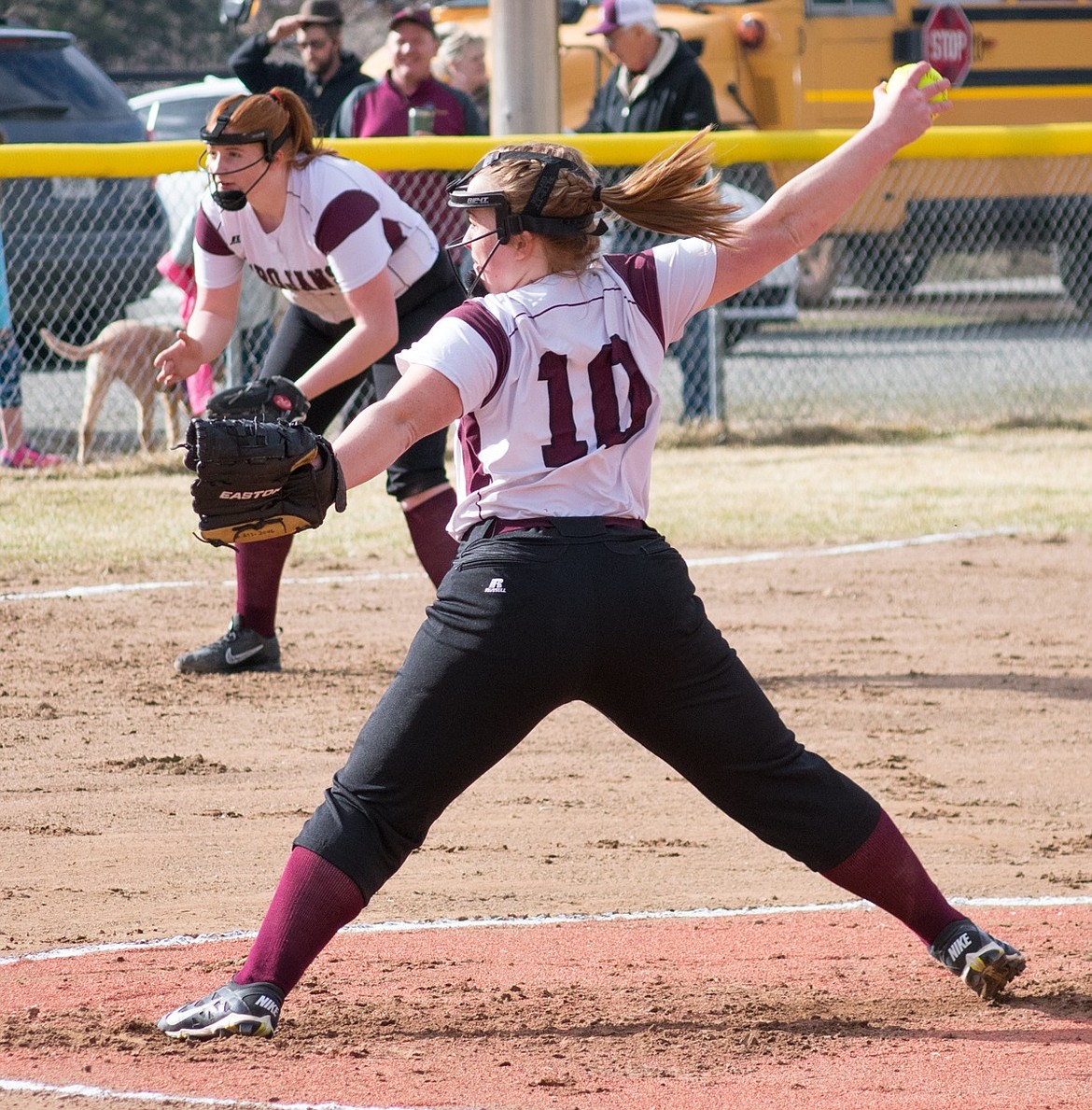 Troy sophomore Mazzy Hermes pitches early in the Lady Trojan loss to Priest River March 29. (Ben Kibbey/The Western News)