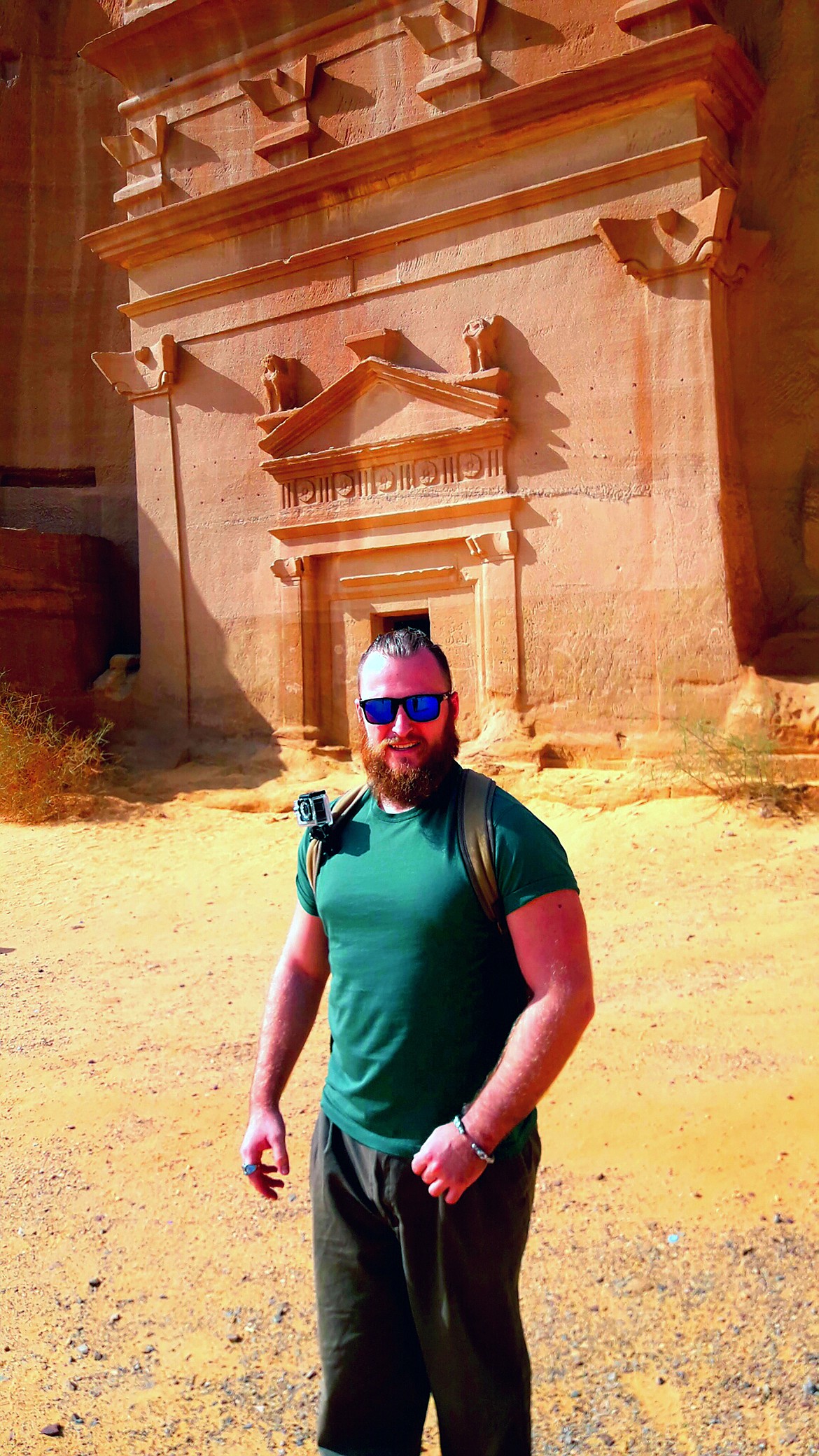 Joshua Byrd explores Mada&#146;in Saleh in Saudi Arabia. Byrd is in the Middle East teaching English and science to seventh and eighth graders. (photo provided)