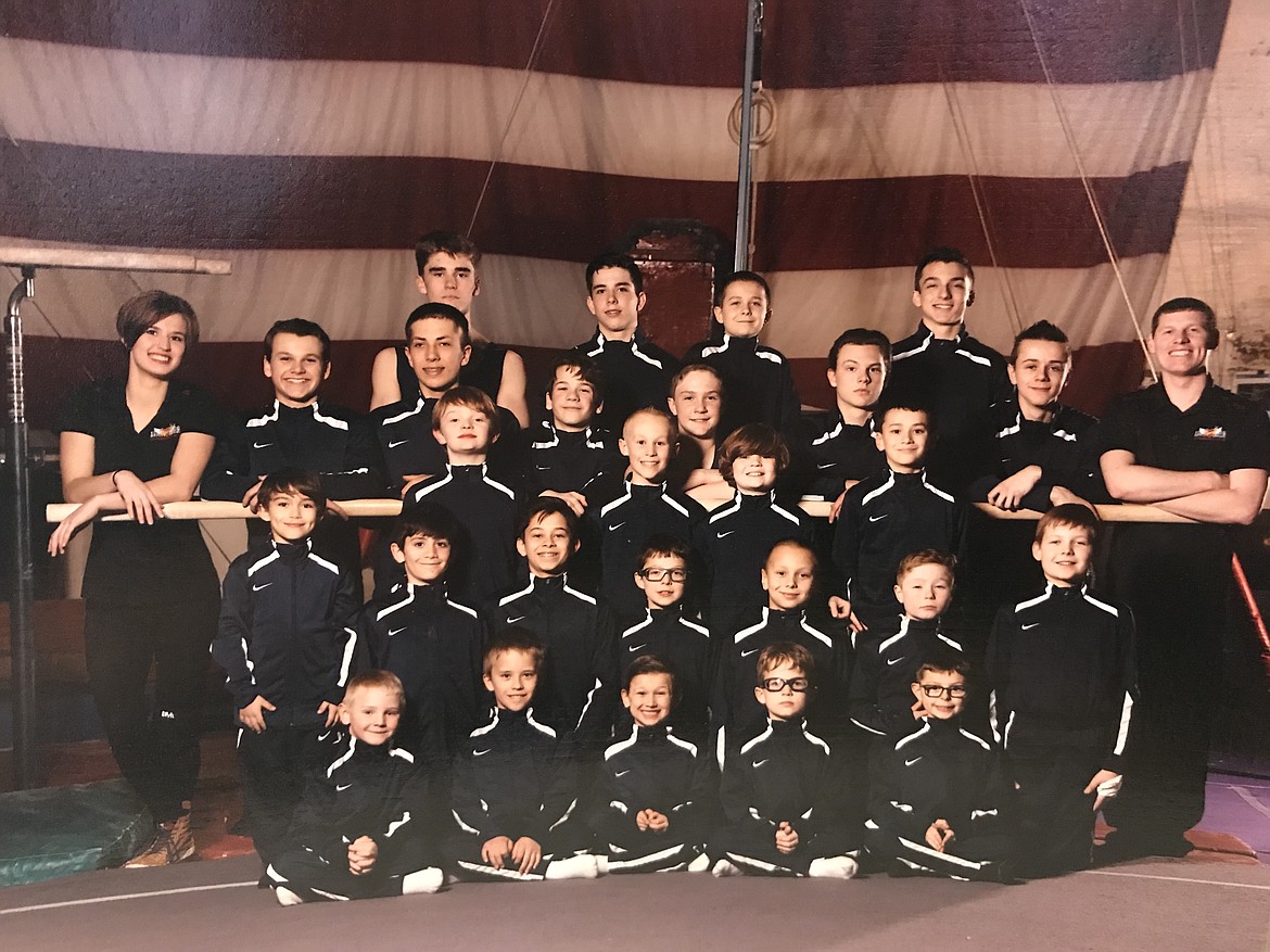 Courtesy photo
Team Avant Coeur Gymnastics boys Level 4-10s competed in Eugene, Ore., at the Region 2 championships two weekends ago. In the front row from left are Andrew Crateau, Malachi Organ, Brayson Moore, Hudson Petticolas and Joseph Righello; second row from left, Dylan Coulson, Wyatt Carr, Aidan Rodebaugh, Blake Laird, Conan Tapia, Lennox Radford and Collin Scott; third row from left, Elijah Lakko, Brandon Decker, Cameron Baker and Grayson McKlendin; fourth row from left, coach Hannah Oliver, Kyle Morse, Brayden Hoyt, Daniel Fryling, Jesse St. Onge, Daben Griffey, Jon Winkelbauer and coach Jerry Blakeley; and back row from left, Henry Pals, Jaden Moore, Caden Severtson and Conner Fulks.