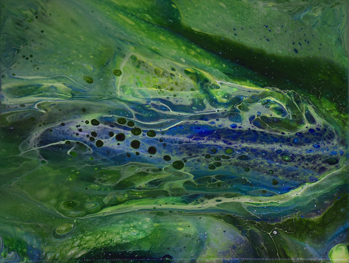 A flow painting by Michael Wear on display in his Kalispell home on Monday, April 16.