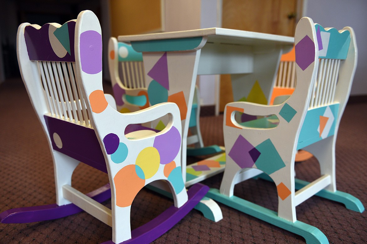 Handmade wooden furniture crafted by Kalispell resident Bob Redinger on Wednesday, April 4. (Casey Kreider/Daily Inter Lake)