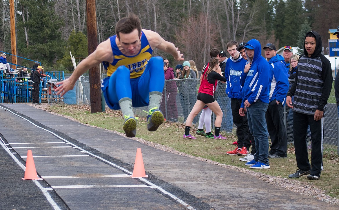 Libby sophomore Jeff Offenbecher placed second in the long jump with a 19-04.75 at the Libby Track and Field Invitational, Saturday. (Ben Kibbey/The Western News)