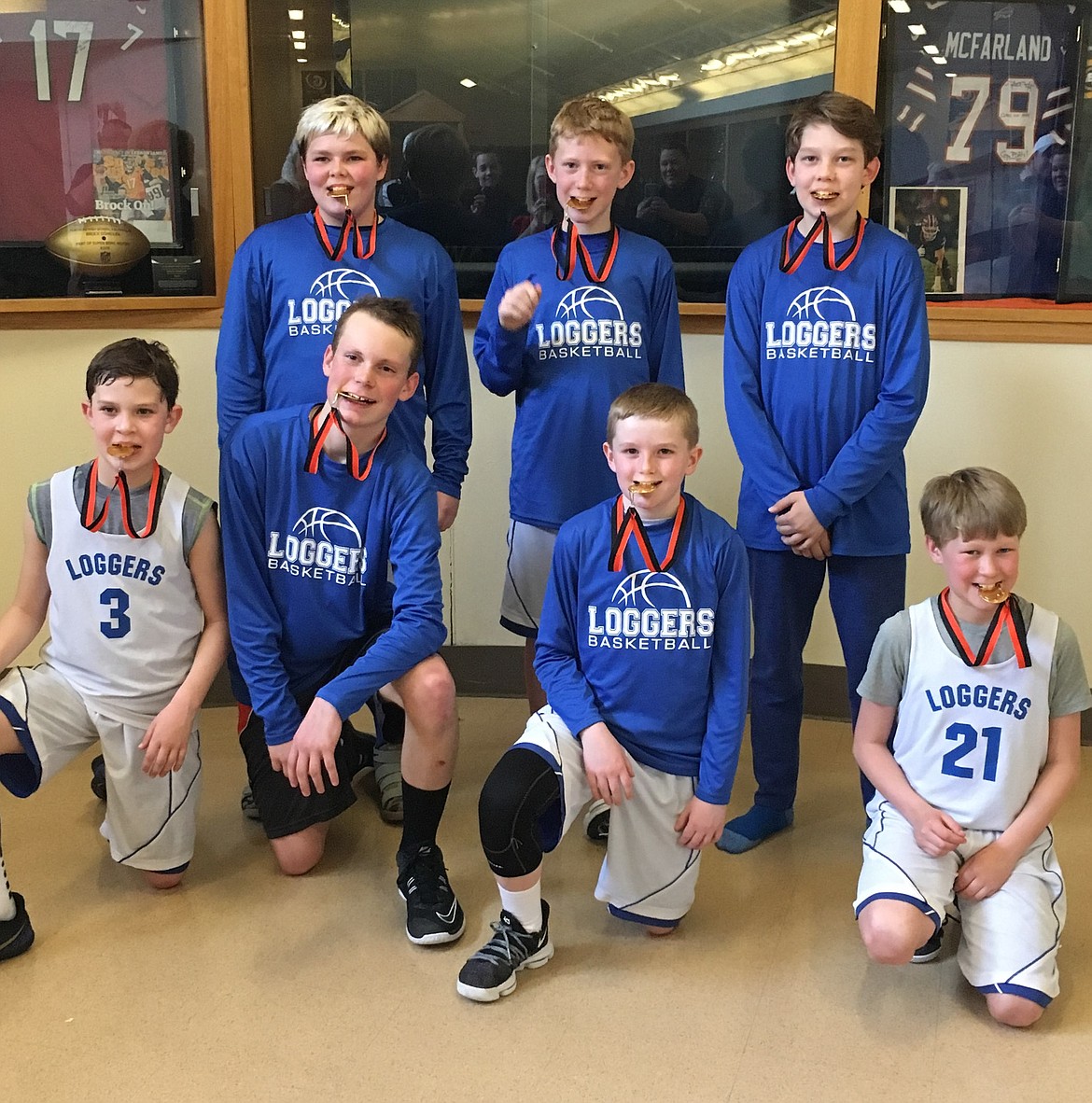 The 6th, 7th and 8th grade Boys Rotary Basketball teams placed first in their divisions at the Flathead Hoopfest in Kalispell on April 7-8. Pictured is the 6th grade team: (Front) Tyler Andersen, Chayse Hartley, Ryan Beagle and Tristen Andersen; (Back) Talon Woody, Cy Williams and Jake Welch. (Courtesy photo)