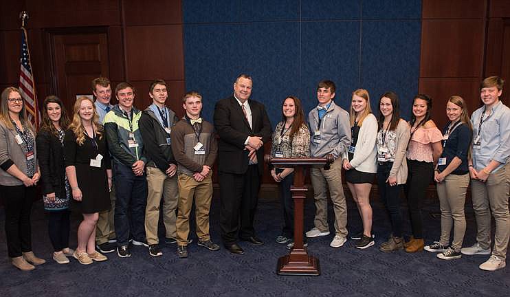 Sen. Jon Tester poses with students from Libby High School while they were in Washington, D.C. with Close Up, an initiative that aims to connect students and government officials to foster civic engagement. (Courtesy photo)