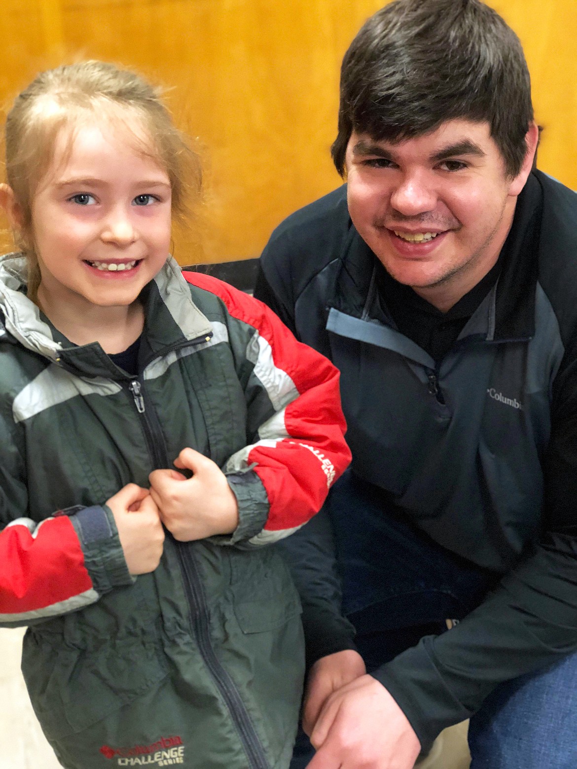 Emily poses with her new kindergarten teacher Cameron Barber at the Kinder Round-Up at Hot Springs Elementary. (Erin Jusseaume/ Clark Fork Valley Press)