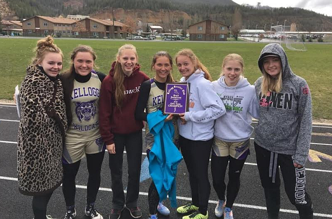 Courtesy photo
Members of the Kellogg girls track team celebrate their team victory during the Kellogg Booster Invitational on Saturday.