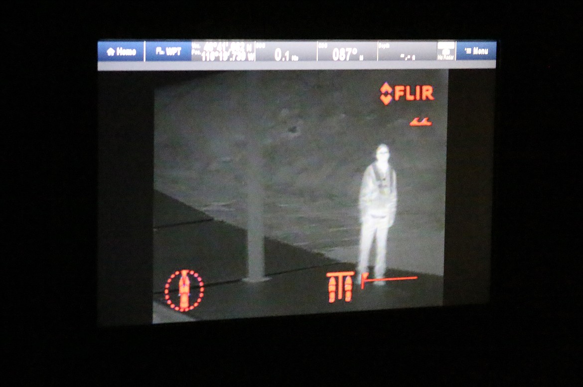 Photo by MANDI BATEMAN
A person standing on the dock in the dark shows up as white due to the their body heat, which registers on the thermal camera now installed on Boundary County Sheriff&#146;s Marine Program boat.