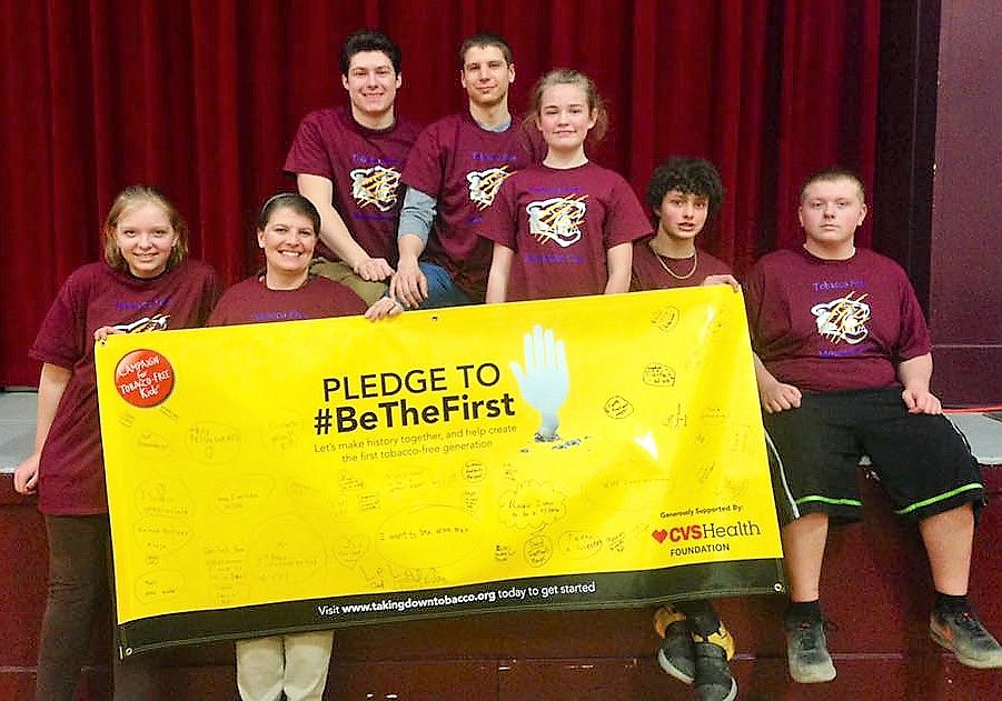 A group of Alberton students started a club to help prevent tobacco use and educate other students about health issues surrounding it&#146;s use. They are called the Tobacco-Free Mountain Cats. Pictured left to right: Alyssa Perrine, Advisor Christina Wekkin, Isaac Warren, Gerald Peterson, Kady Kelsey, James Claxton and Brian Perrine (Photo courtesy of Barb Jasper)