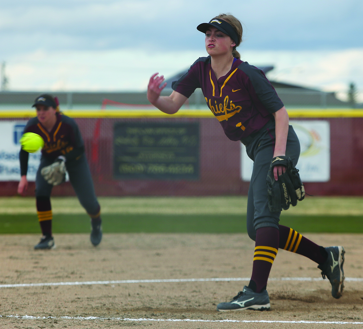 Connor Vanderweyst/Columbia Basin Herald
Moses Lake pitcher Gina Skinner delivers to the plate against Davis. Skinner pitched a complete game.