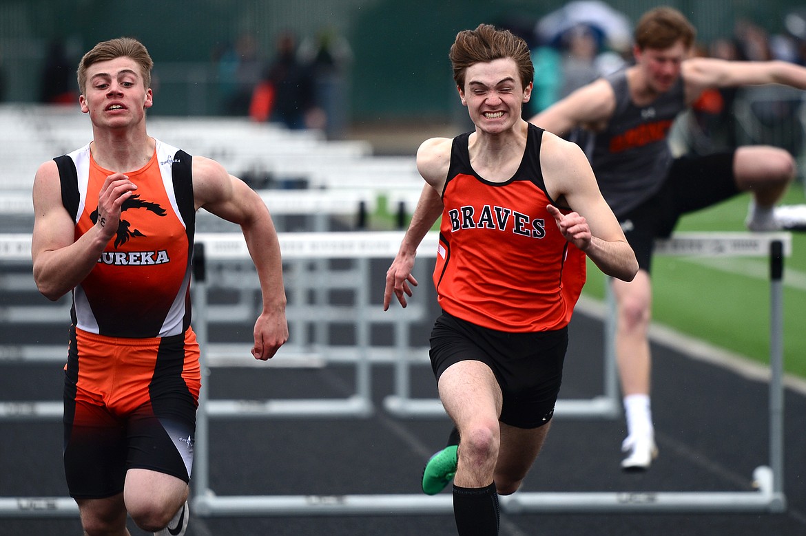 Flathead&#146;s Dawson Rinehart competes in the boys&#146; 110 meter hurdles at the Kalispell Invitational at Legends Stadium on Tuesday. (Casey Kreider/Daily Inter Lake)