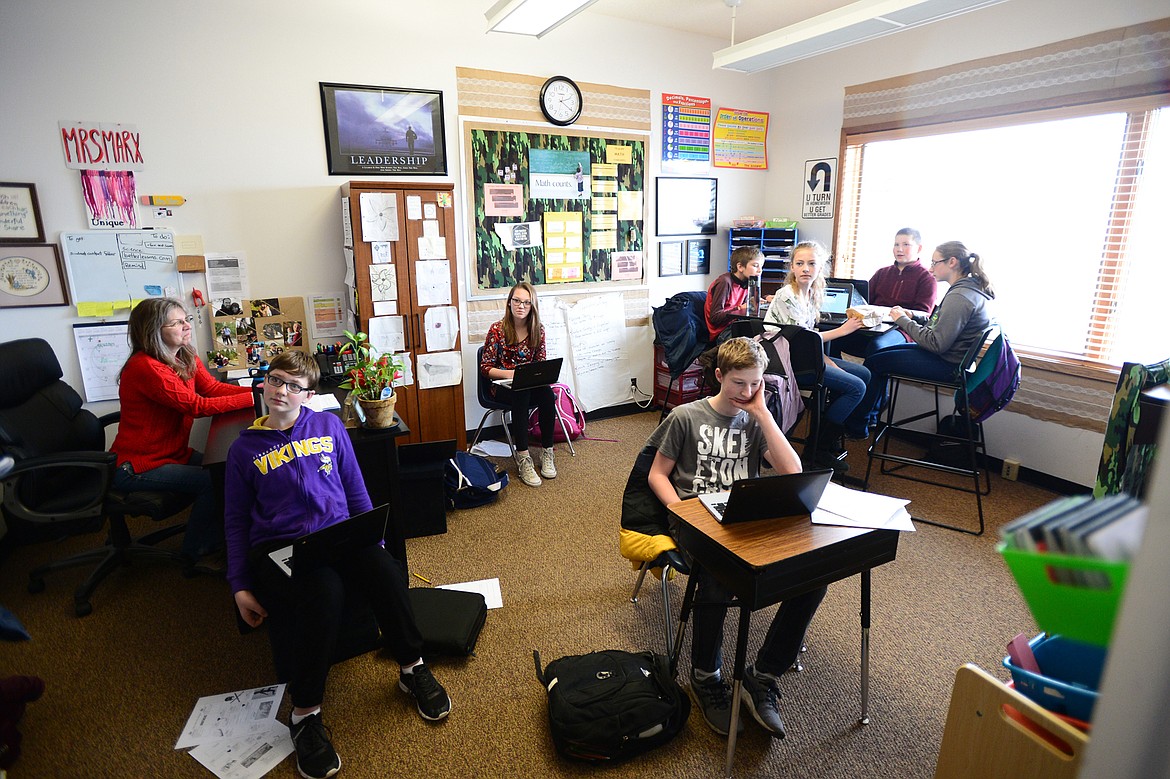 Students inside Mrs. Marx&#146;s seventh-grade classroom at Deer Park School.