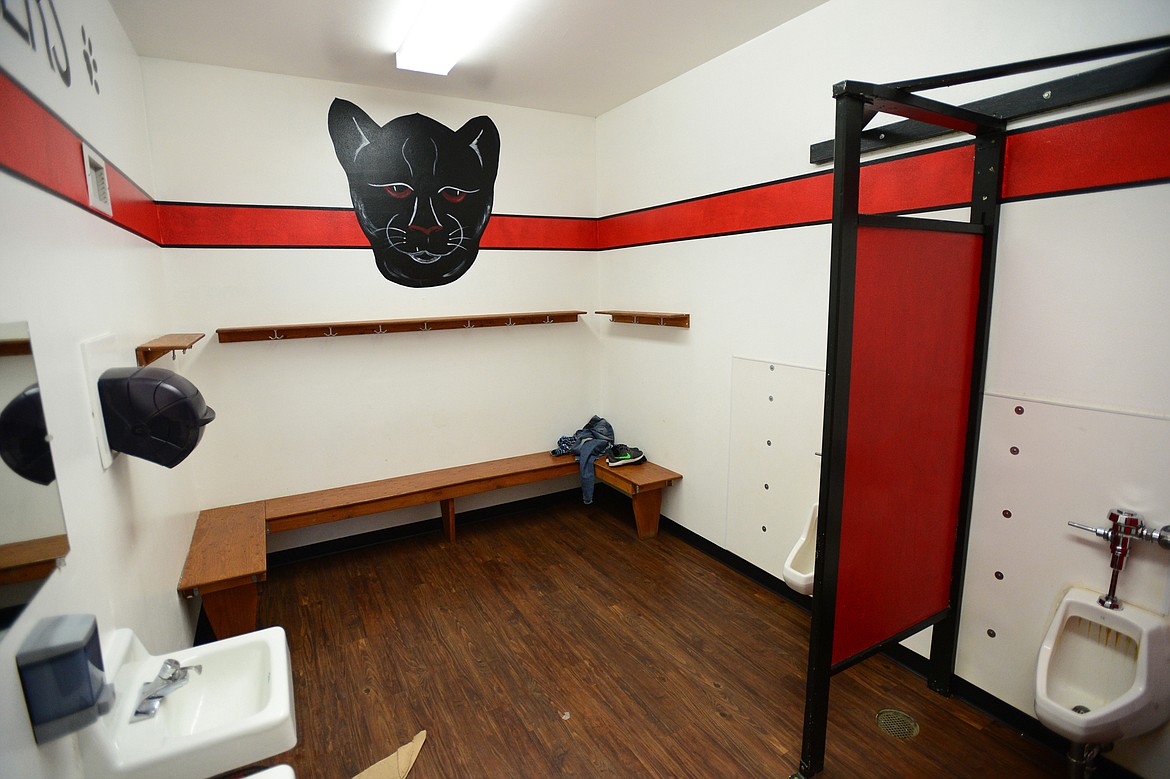 A boys' locker room and bathroom outside the gym at Deer Park School on Thursday, April 5. (Casey Kreider/Daily Inter Lake)