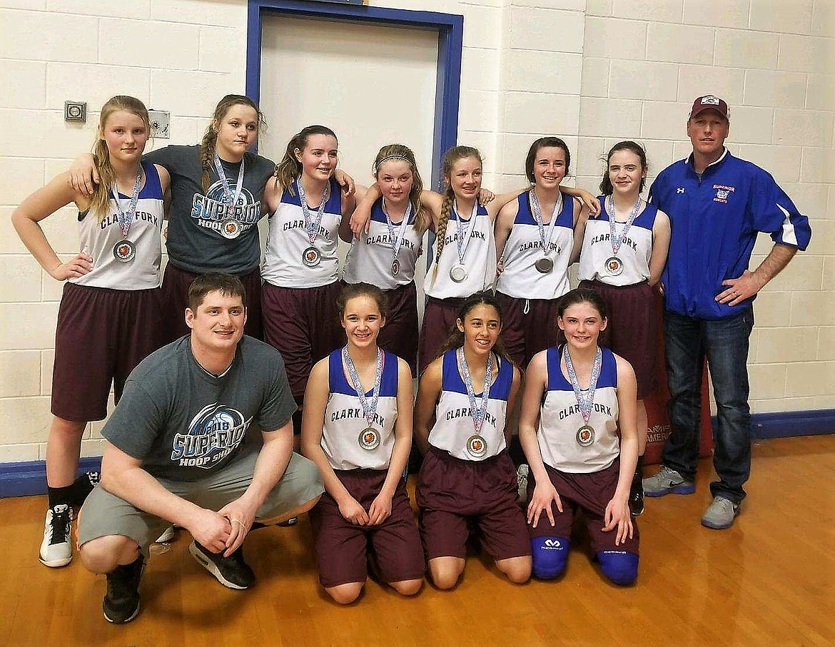 The 7/8 grade Clark Fork Mountain Cats girls placed second during the Superior Hoop Shoot held April 7 and 8 in Superior. (Photo courtesy of Jeff Schultz)