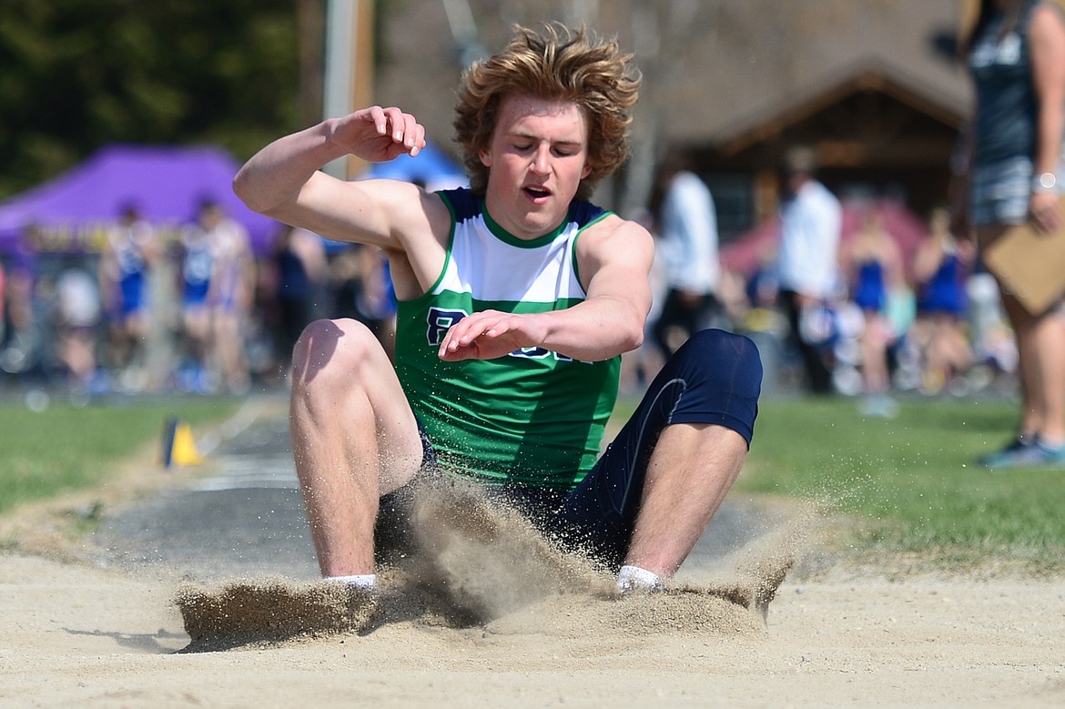 Glacier High School's Caden Harkins competes in the boys triple jump at the A.R.M. Invitational at Whitefish High School on Saturday. (Casey Kreider/Daily Inter Lake)