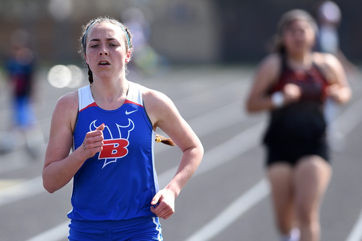 Bigfork High School's Bryn Morley distances the pack in the girls 1,600 meter run at the A.R.M. Invitational at Whitefish High School on Saturday. (Casey Kreider/Daily Inter Lake)
