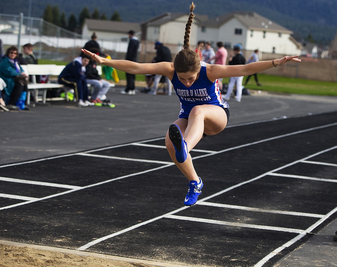 Erika Boifeuillet of Coeur d&#146;Alene High competes in the long jump Wednesday afternoon at the Christina Finney Relays at Post Falls High School. (LOREN BENOIT/Press)