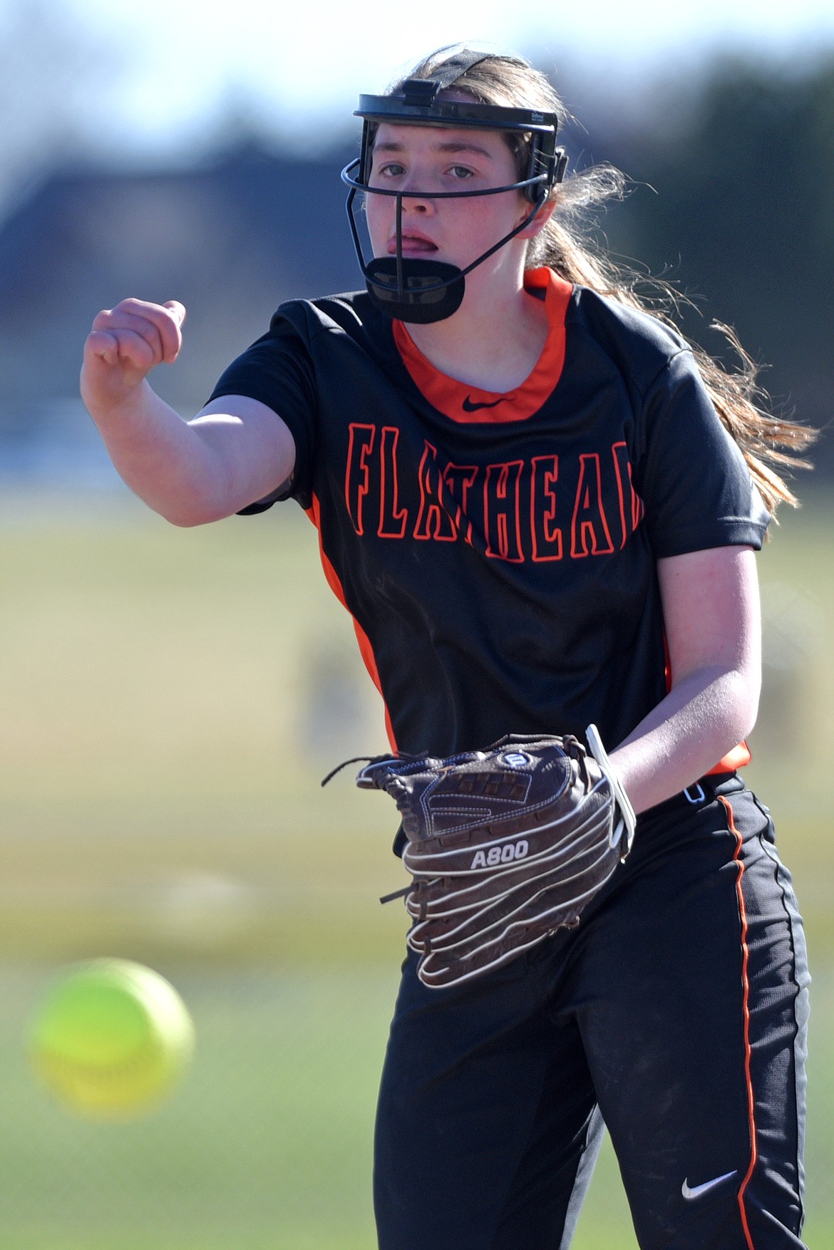 Flathead pitcher Karissa Comer releases a pitch in the first inning against Libby. (Casey Kreider/Daily Inter Lake)