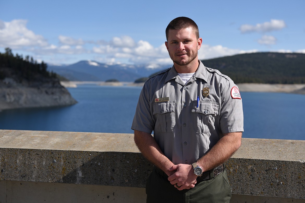 Jake Williams, natural resource specialist with the U.S. Army Corps of Engineers, atop the Libby Dam in Libby on Wednesday, April 18. (Casey Kreider/Daily Inter Lake)