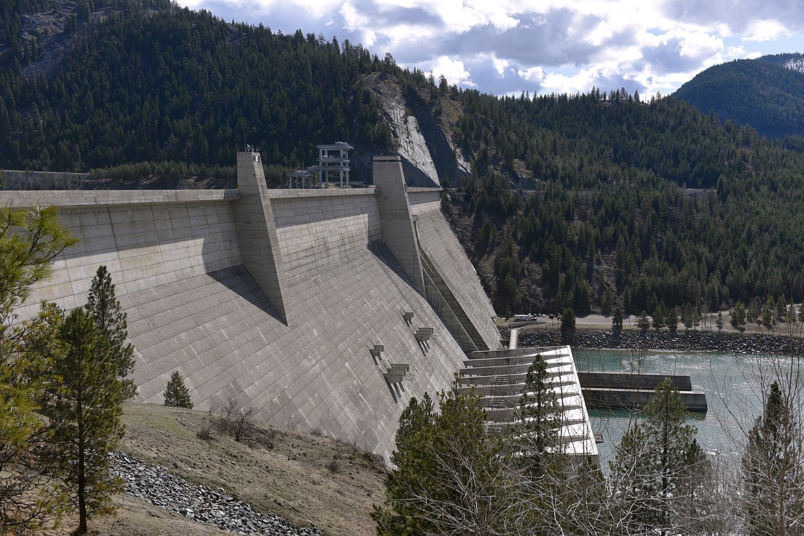 The Libby Dam on Lake Koocanusa and the Kootenai River, 17 miles upstream from the town of Libby on Wednesday, April 18. (Casey Kreider/Daily Inter Lake)