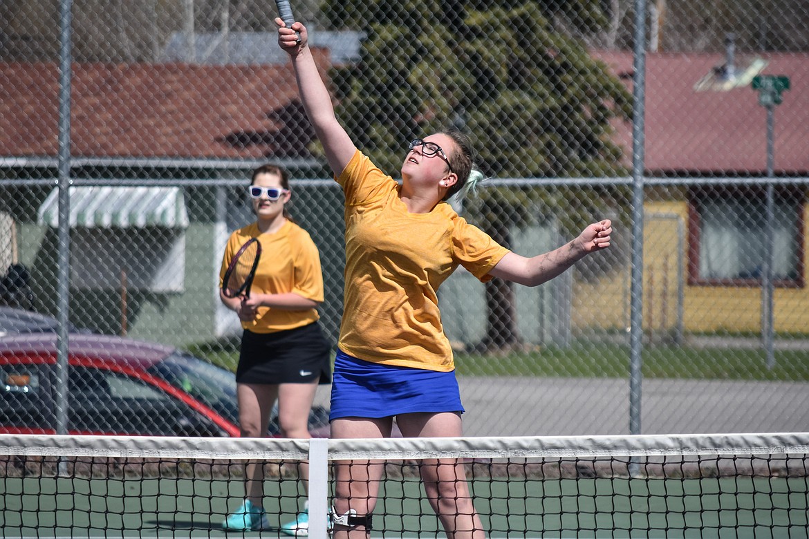 Libby&#146;s Madison Snyder and Starlyn Mayberry compete as doubles partners during the first overall round of matches at the Libby Invitational, April 21. (Ben Kibbey/The Western News)