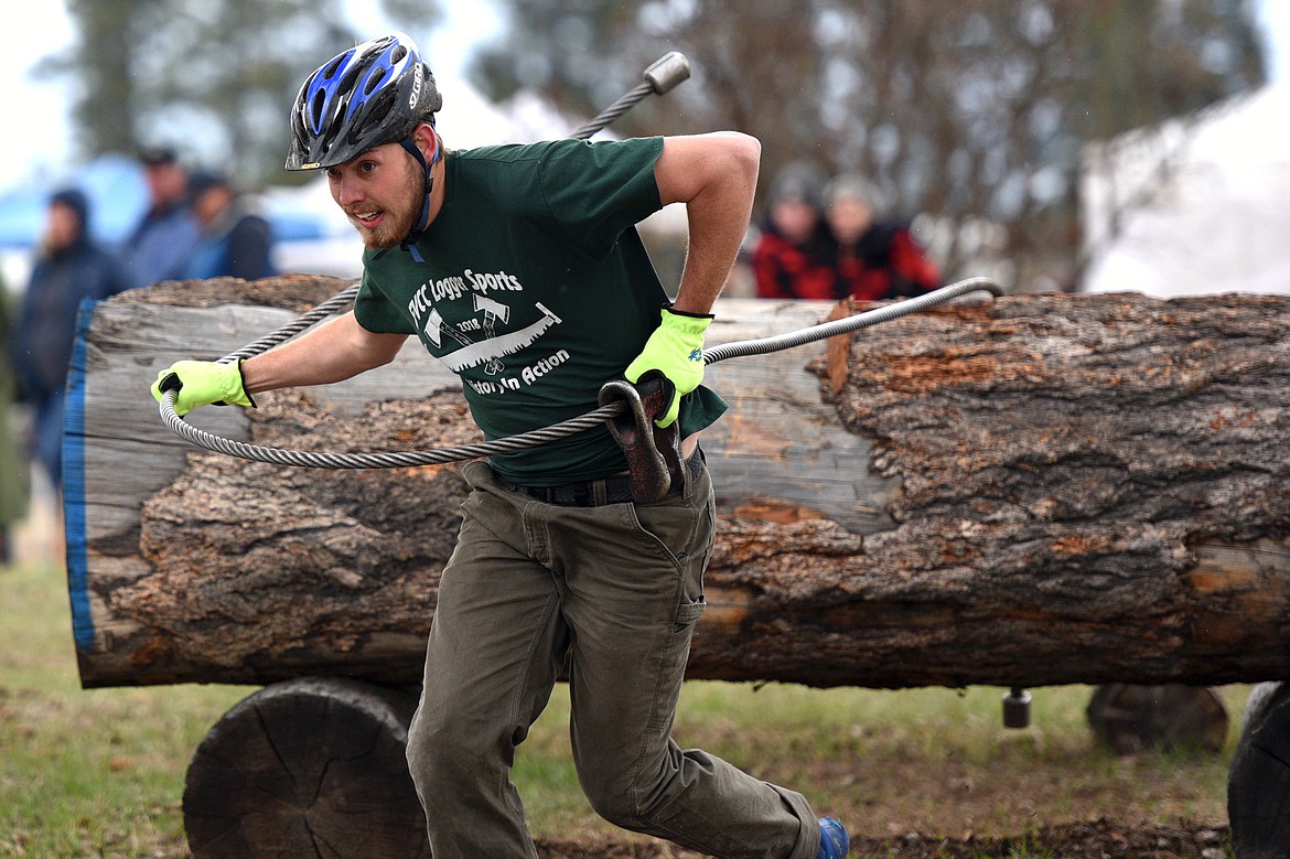 Flathead Valley Community College&#146;s Kylor Yohn competes in the Choker Race event during Stumpjumper Days at the FVCC Logger Sports Arena on Saturday. (Casey Kreider/Daily Inter Lake)