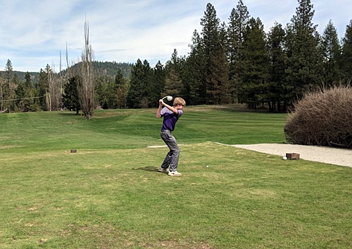 Courtesy photo
Graden Nearing tees off at a recent Kellogg golf match in Priest River.