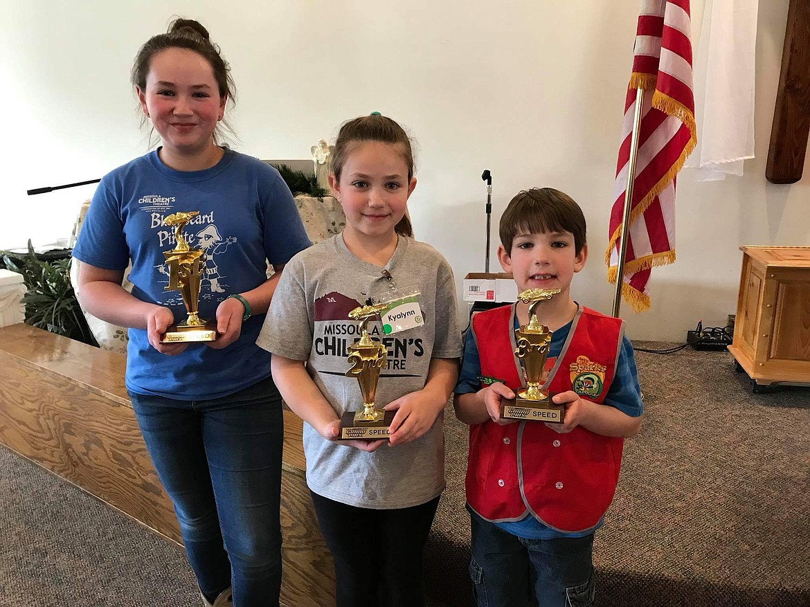 Speed winners: Annabeth Comer (first place), Kyalynn Comer (second place) and Zander Comer (third place).