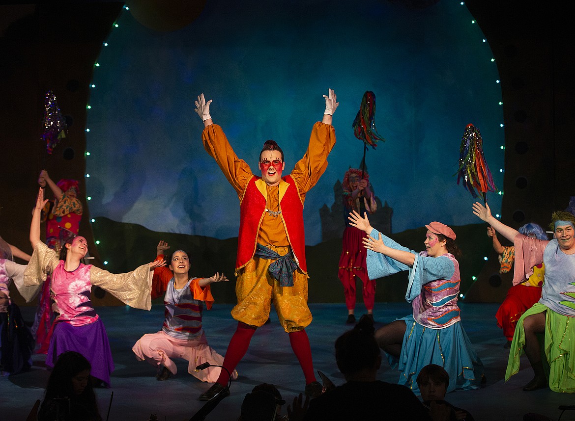 Sebastian, played by Blake Presnell, leads the cast in &quot;Under The Sea&quot; during dress rehearsal for Disney's The Little Mermaid Wednesday evening at Coeur d'Alene High School. The song is a plea by Sebastian imploring Ariel to remain sea-bound, and resist her desire to become human in order to spend her life with Prince Eric. (LOREN BENOIT/Press)