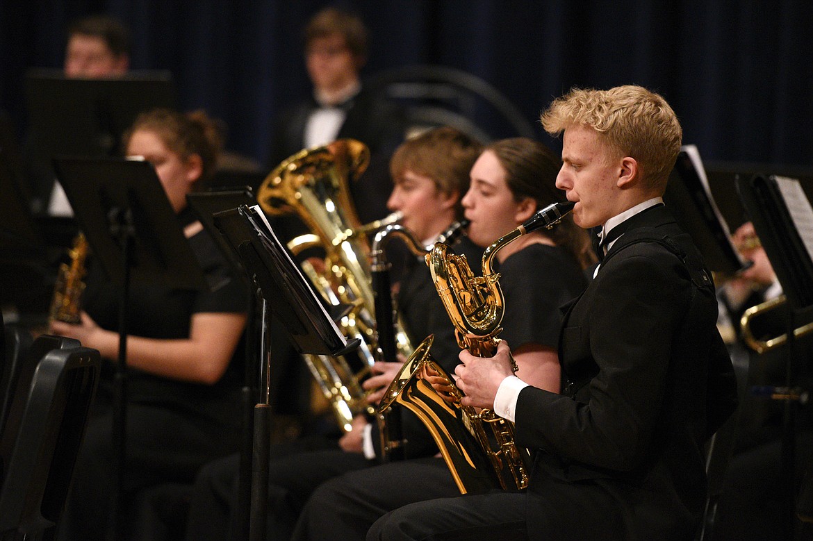 The Flathead High School Braves Band at the direction of David Johnke performs at the District No. 1 Music Festival at Glacier High School on Friday, April 13. (Casey Kreider/Daily Inter Lake)