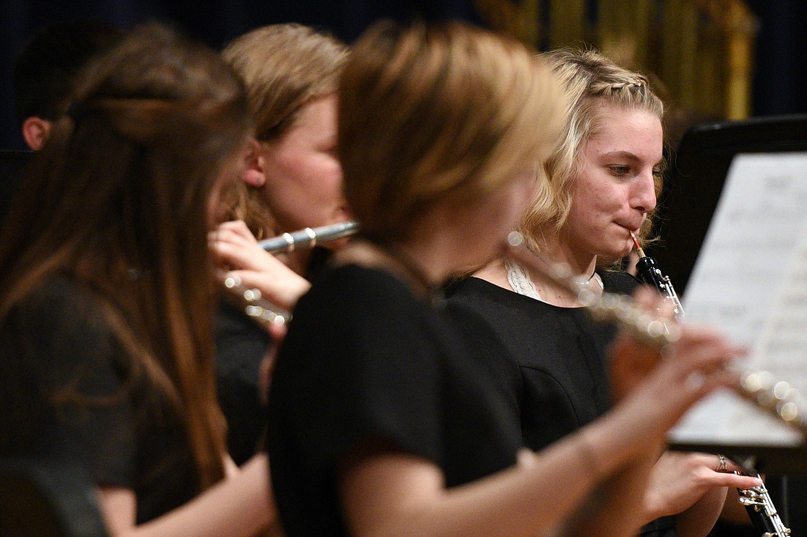 The Flathead High School Braves Band at the direction of David Johnke performs at the District No. 1 Music Festival at Glacier High School on Friday, April 13. (Casey Kreider/Daily Inter Lake)