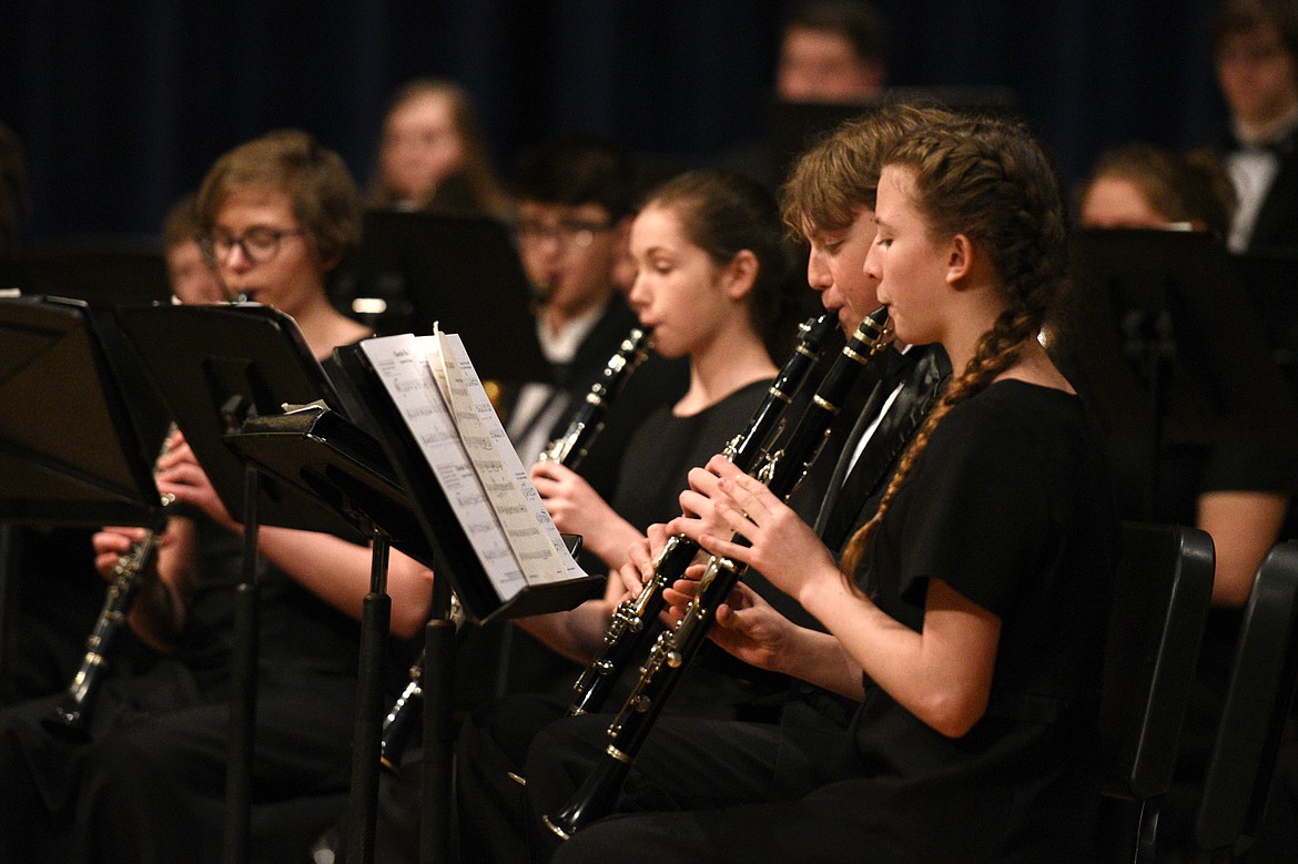 The Flathead High School Braves Band at the direction of David Johnke performs at the District No. 1 Music Festival at Glacier High School on Friday, April 13. (Casey Kreider/Daily Inter Lake)