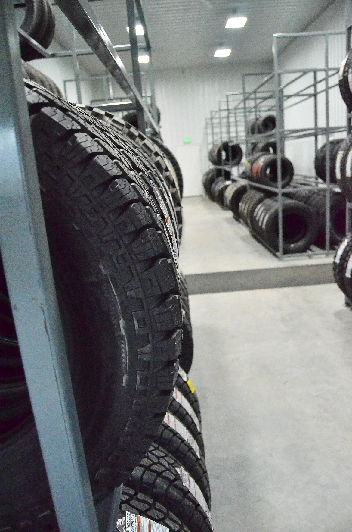 The new stock room is filling up ensuring that there is always an abundance of tires on hand for any vehicle (Erin Jusseaume/ Clark Fork Valley Press)