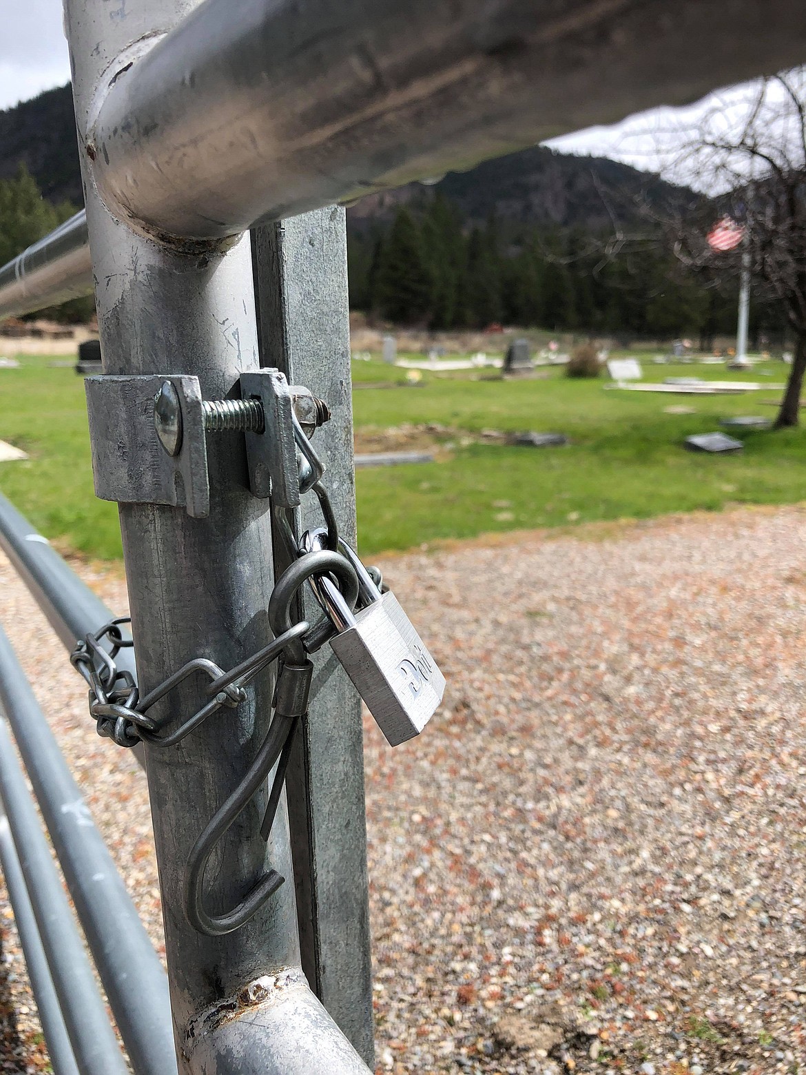 The main gate at the Paradise Cemetery was accidentally locked, stopping visitor access for a brief moment. (Erin Jusseaume/ Clark Fork Valley Press)