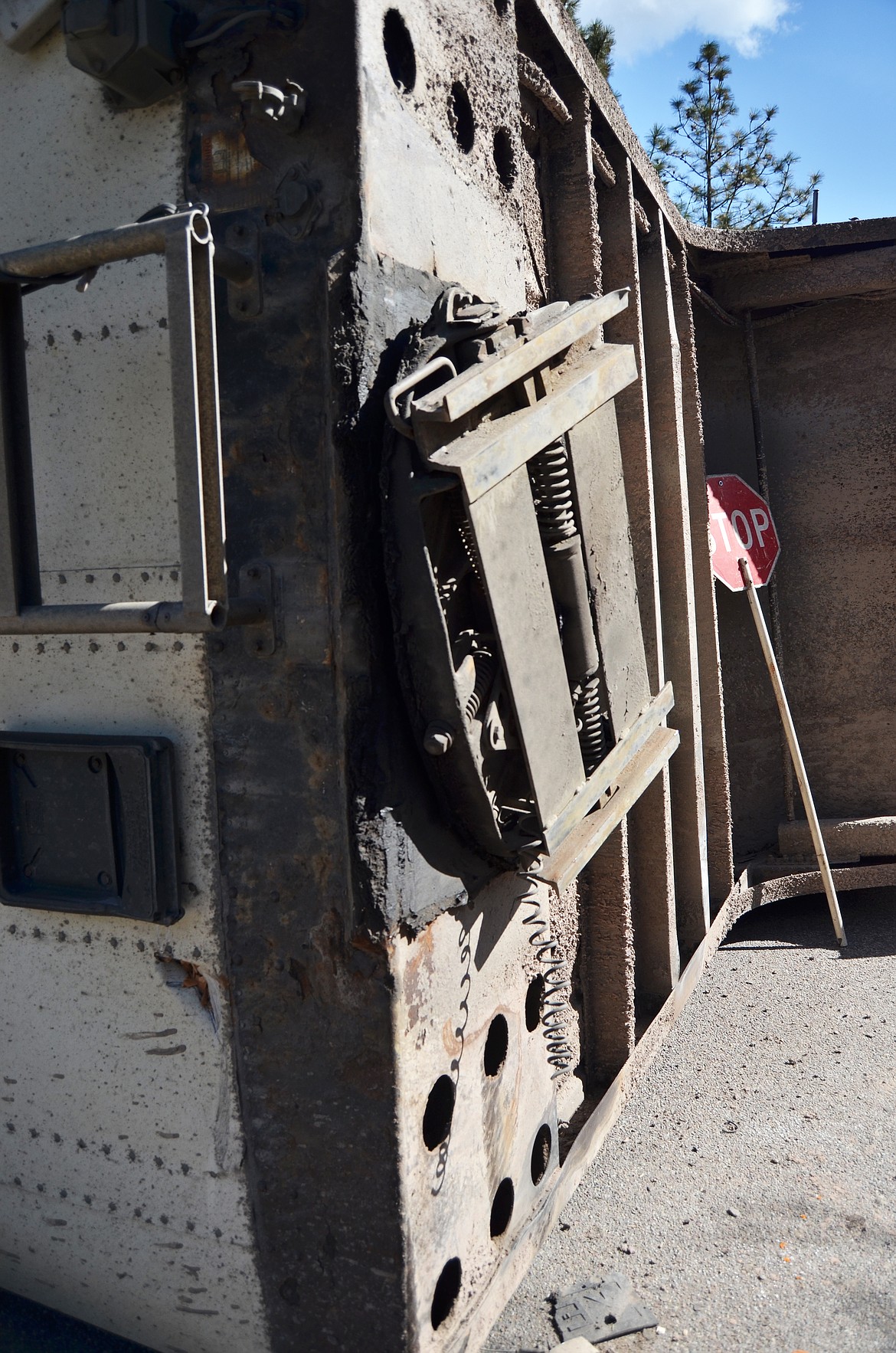 The dog connection that connects the trailer to the truck snapped clean off as the trailer tipped over the on the corner (Clark Fork Valley Press)