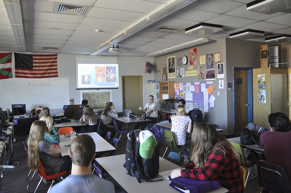 DAVID KING talks with Polson High School students during their Career Connection Day earlier this week. (Ashley Fox/Lake County Leader)