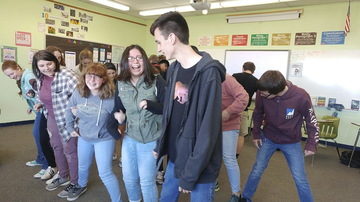 STUDENTS PARTICIPATE in an activity during Career Connection Day at Polson High School Monday, April 23. Presenter Tiffani Kinaman, human resources manager at Rocky Mountain Twist, engaged sophomore students during her time at the school. (Photo courtesy of Amy McConnell)