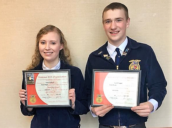 Anna Sanford and Jacob Jasper with the St. Regis FFA received State Degrees at a conference in Billings earlier this month. Only about three percent of the state FFA membership earned state degrees this year, (Photo courtesy of St. Regis FFA).