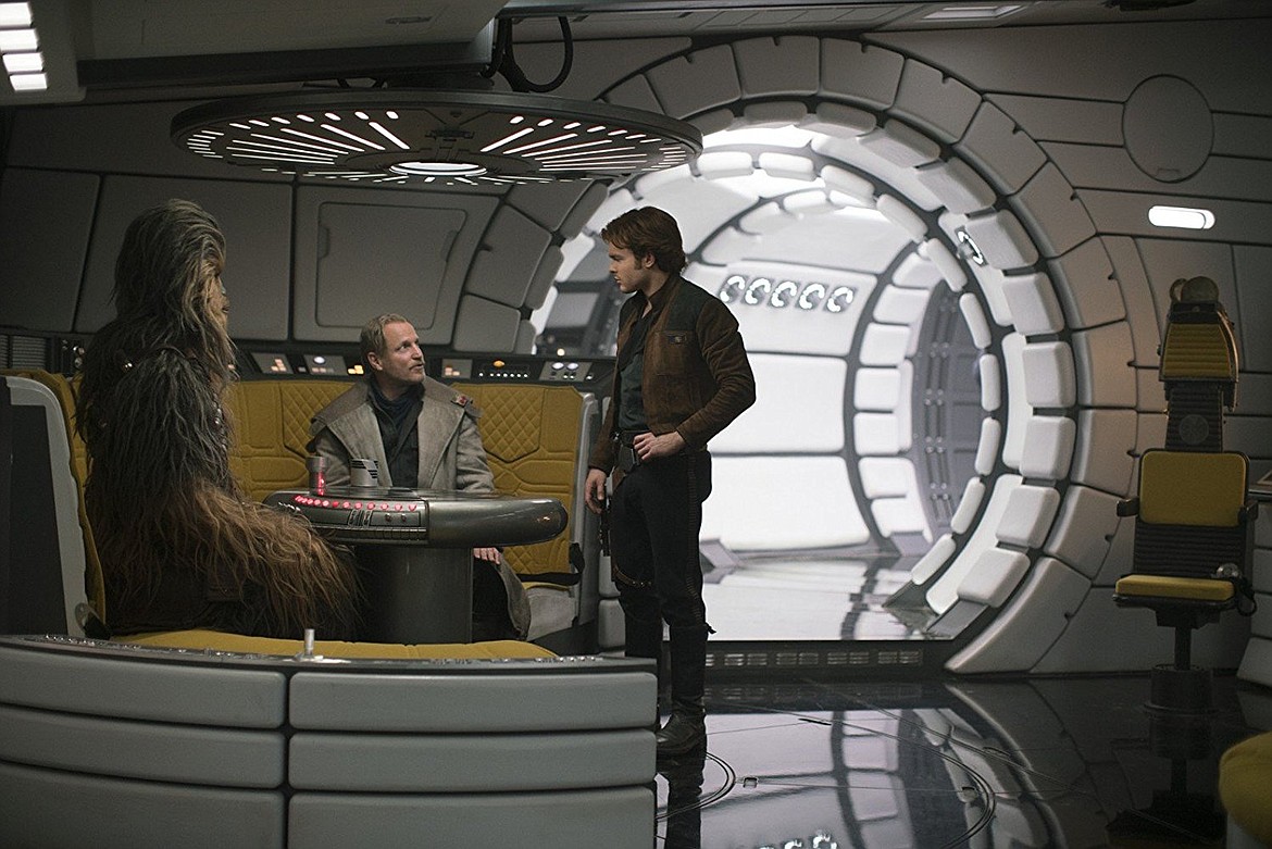 Woody Harrelson, Alden Ehrenreich and Joonos Suatamo in “Solo: A Star Wars Story”