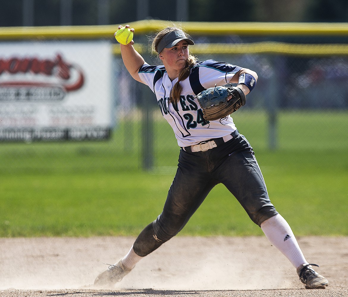 Lake City shortstop Haley Loffer throws to first for the out against Coeur d&#146;Alene.