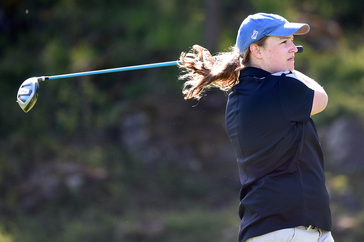 Bigfork&#146;s Melissa Paulsen tees off on the 3rd hole at Eagle Bend Golf Club on Tuesday. (Casey Kreider/Daily Inter Lake)