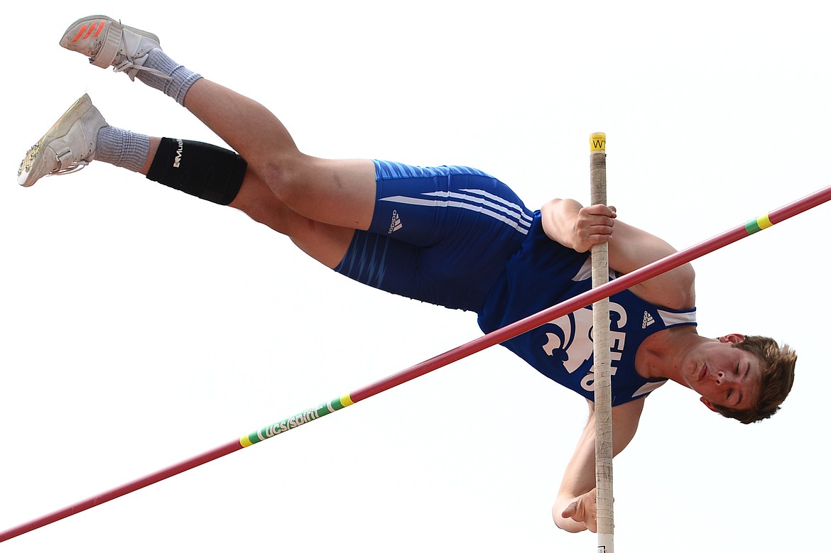 Columbia Falls' Ben Windauer clears 12'6&quot; in the boys pole vault at the Archie Roe track and field meet at Legends Stadium on Saturday. (Casey Kreider/Daily Inter Lake)
