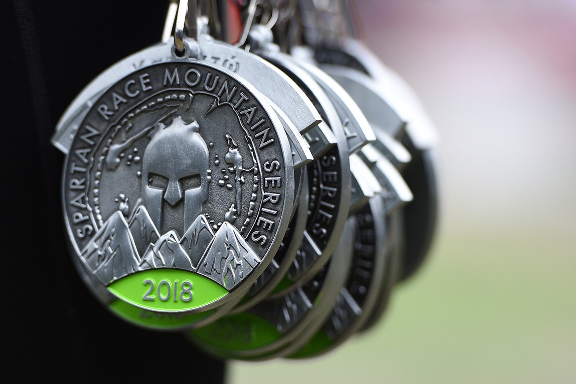 Medals awarded to finishers of Spartan&#146;s Mountain Series Race in Bigfork on Saturday. (Casey Kreider/Daily Inter Lake)