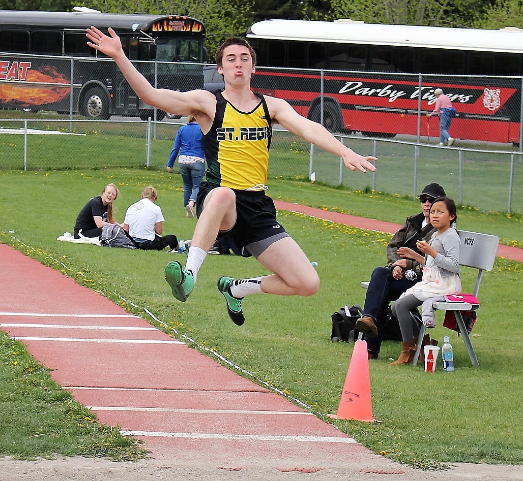 St. Regis student Ryan Teeter set a personal record in the long jump with 15-05.50 during the Kim Haines Invitational on Saturday at Big Sky High School in Missoula. (Kathleen Woodford/Mineral Independent)