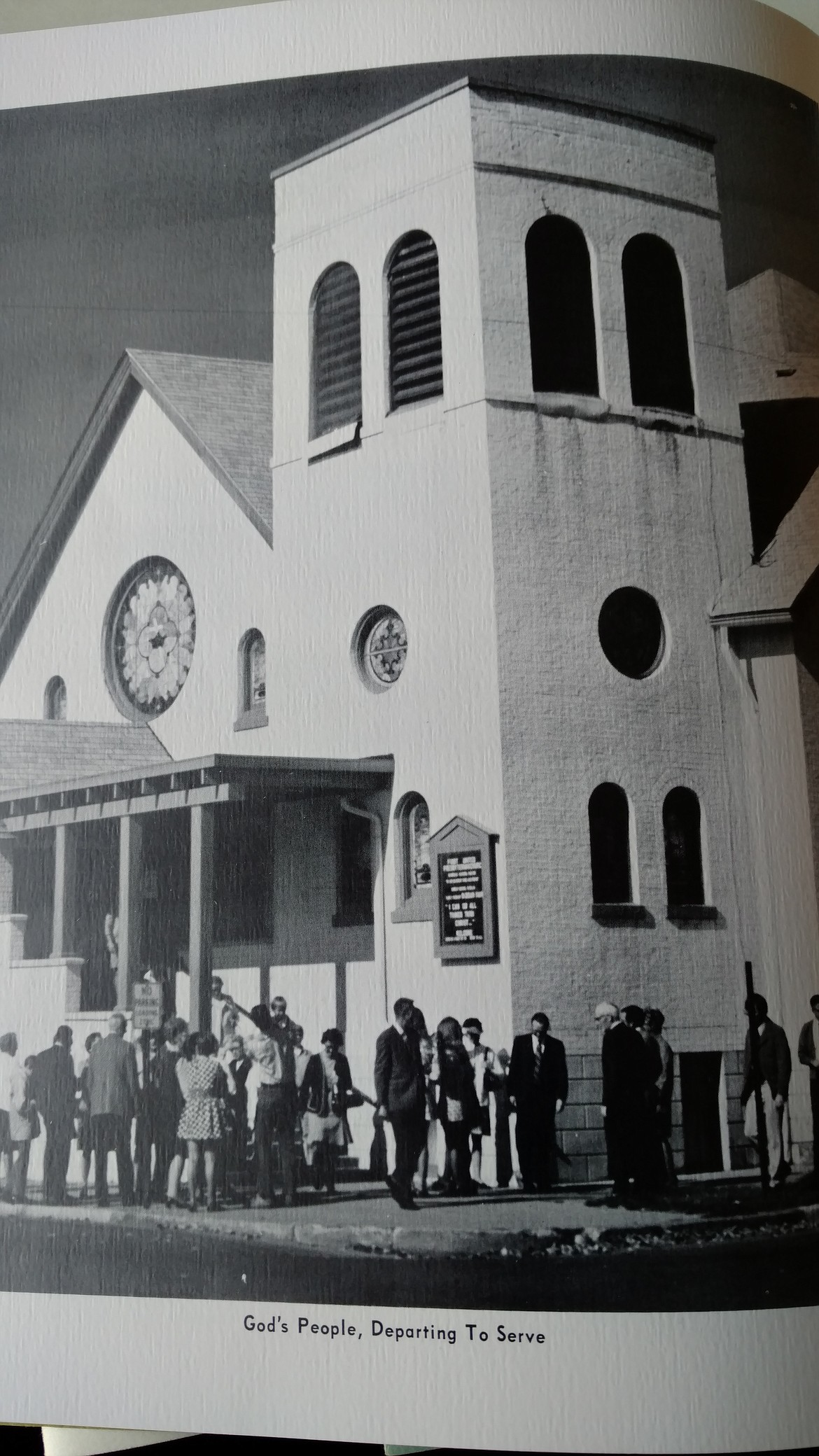 Parishoners leave First Presbyterian Church in this historic photo take from the church's 1972-1973 pictoral guide. First Presbyterian has been at the corner of Lakeside Avenue and Sixth Street since 1890 and is currently undergoing an expansion to better utilize its space and update its accessibility. (Courtesy photo)
