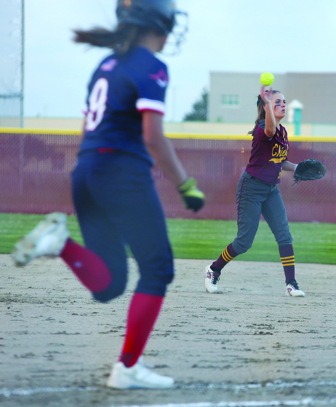 Connor Vanderweyst/Columbia Basin Herald
Moses Lake second baseman Cheyenne Walker throws to first base for an out against Eisenhower.